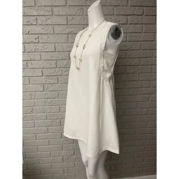 Zara Women's White Sleeveless Faux Pearl Beaded Detail A-Line Mini Dress Size M - Picture 2 of 10